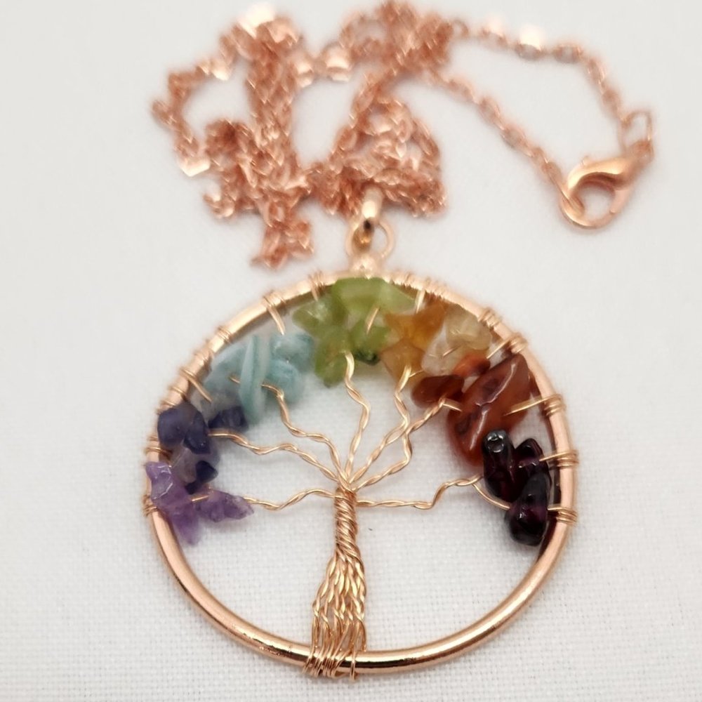 Tree Of Life Genuine Gemstones Pendant Necklace And Earrings #612 NWOT - Picture 7 of 11